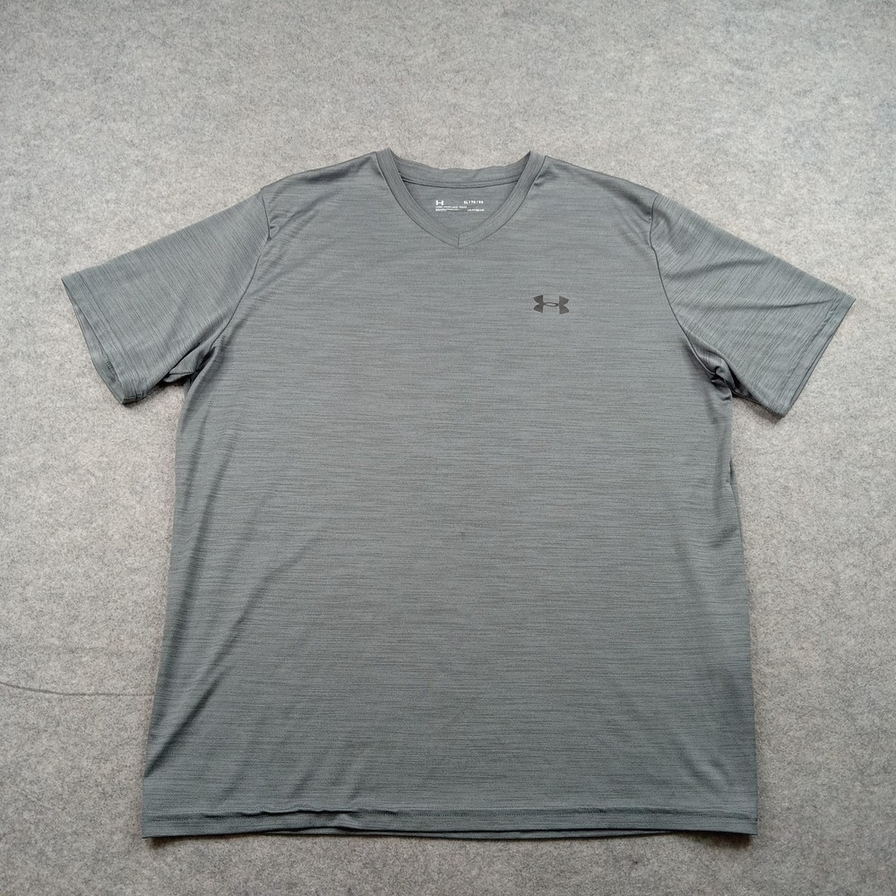 Under Armour Shirt Mens XL Gray HeatGear V-Neck Short Sleeve Athletic Top Gym